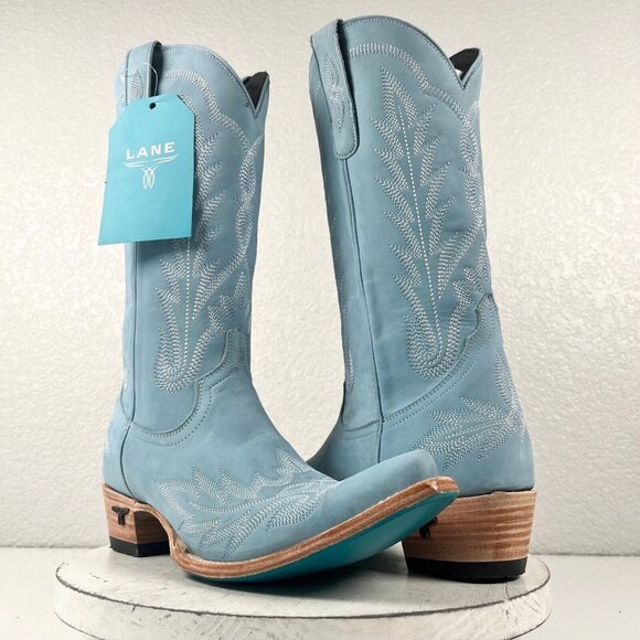 Lane Boots Shoes - Lane LEXINGTON Powder Blue Cowboy Boots Womens 11 Leather Western Style Snip Toe
